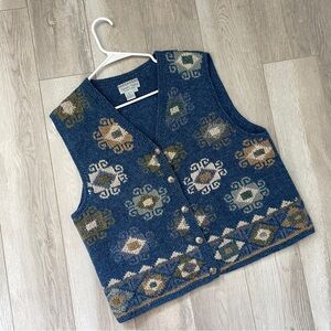 Nomadic Traders Vest Sweater shetland wool womens Blue (large) vintage grandma